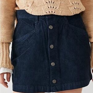 Free People Navy Corduroy Button-Front Skirt